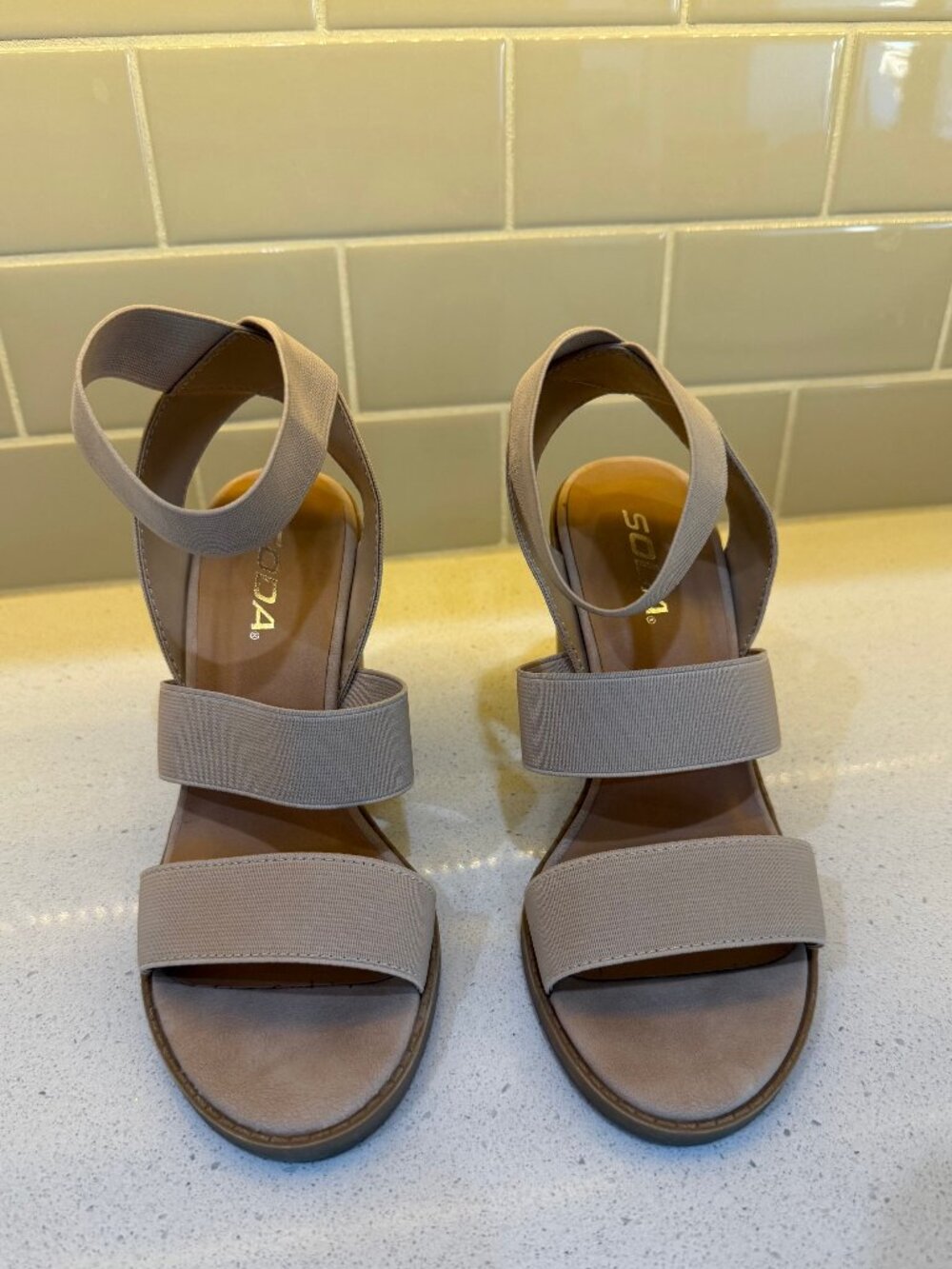 Soda Shoes - Nude Block Heeled Sandals Size 6.5
